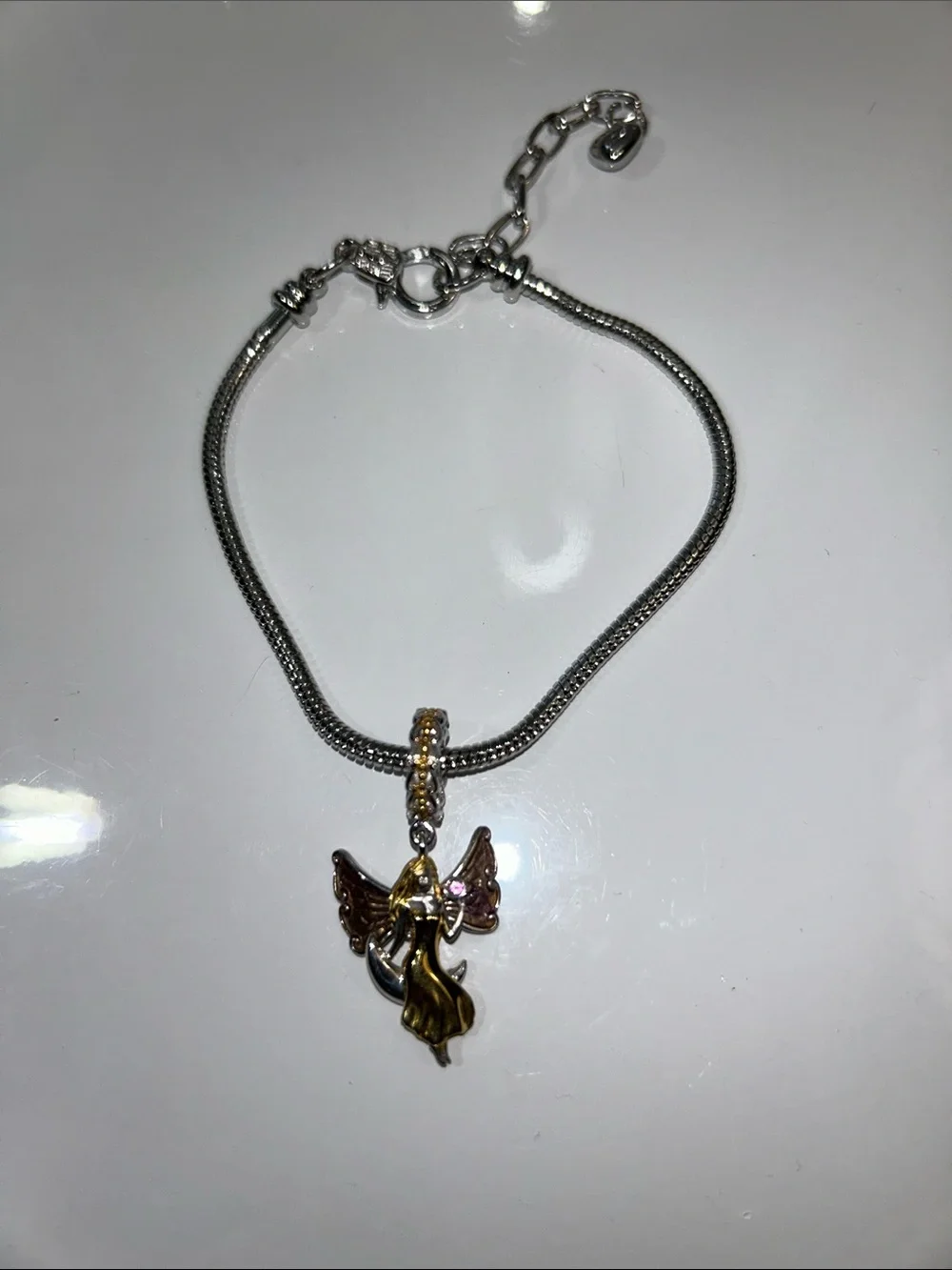 NWOT Gems En Vogue Palladium 18k Genuine Gemstone Swinging Moon Angel Euro Charm
